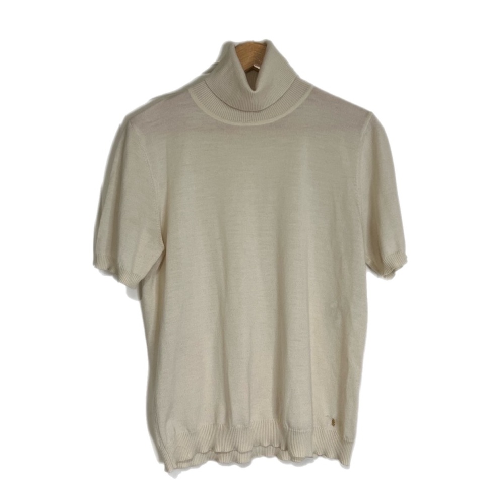 Escada Virgin Wool Quarter Sleeve Off-White/Cream Turtleneck